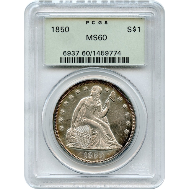 1850 $1 Liberty Seated Dollar PCGS MS60