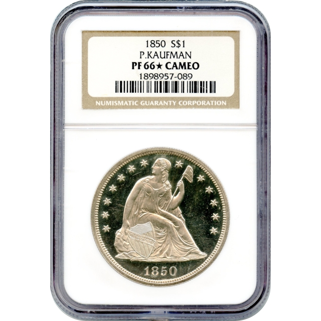 1850 $1 Liberty Seated Silver Dollar NGC PR66CAM★ Ex. Kaufman - Sole Cameo★ and finest! 
