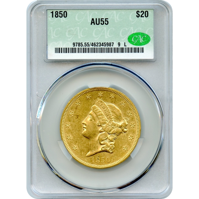 1850 $20 Liberty Head Double Eagle CACG AU55 Legacy
