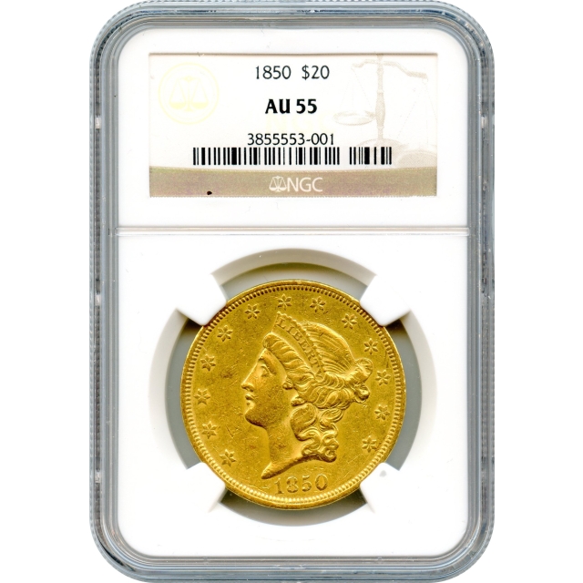 1850 $20 Liberty Head Double Eagle NGC AU55