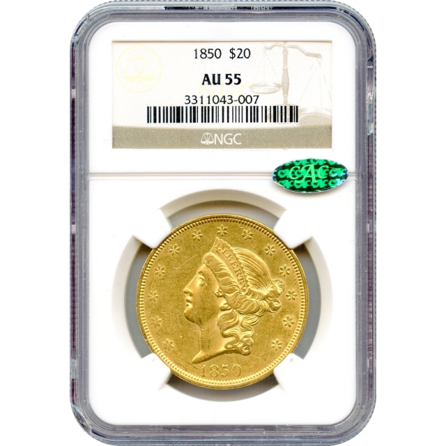 1850 $20 Liberty Head Double Eagle NGC AU55 (CAC)