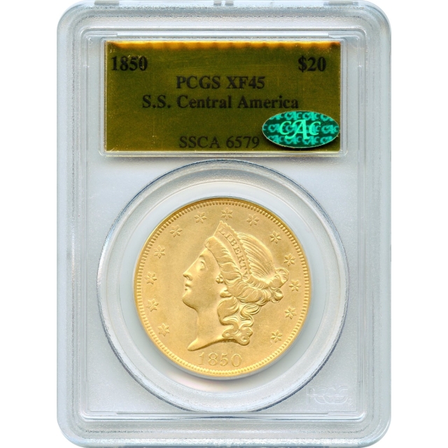 1850 $20 Liberty Head Double Eagle PCGS XF45 (CAC) Ex.SS Central America #1 