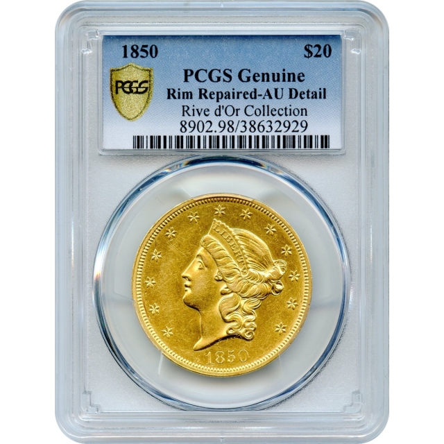 1850 $20 Liberty Head Double Eagle PCGS AU Details Repaired Ex.Rive D'Or