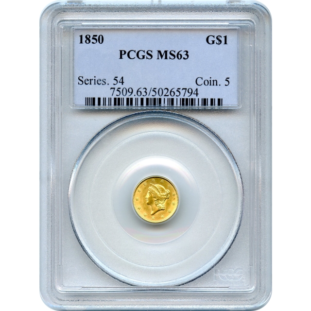 1850 G$1 Liberty Head Gold Dollar PCGS MS63