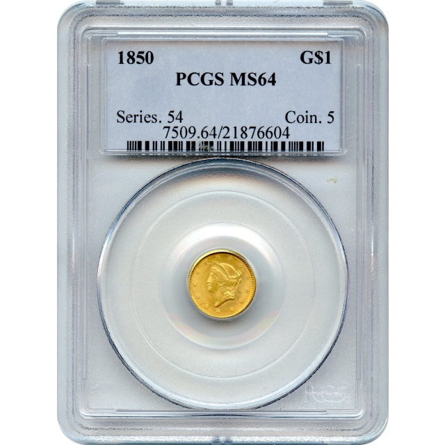 1850 G$1 Liberty Head Gold Dollar PCGS MS64