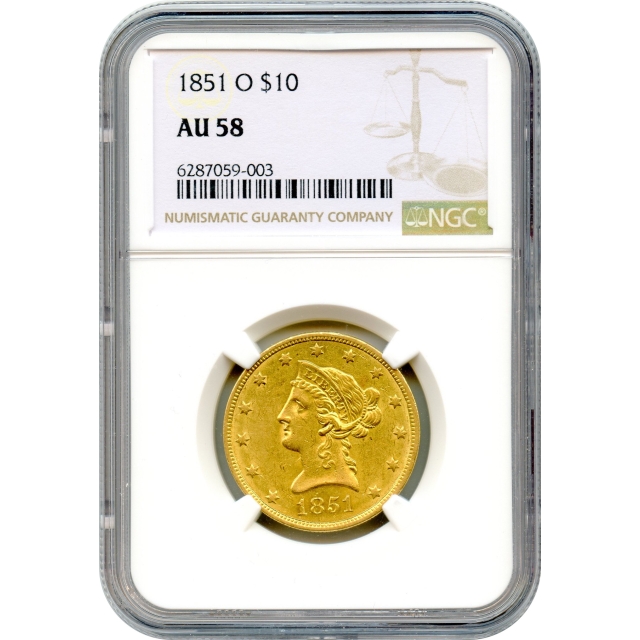 1851-O $10 Liberty Head Eagle NGC AU58