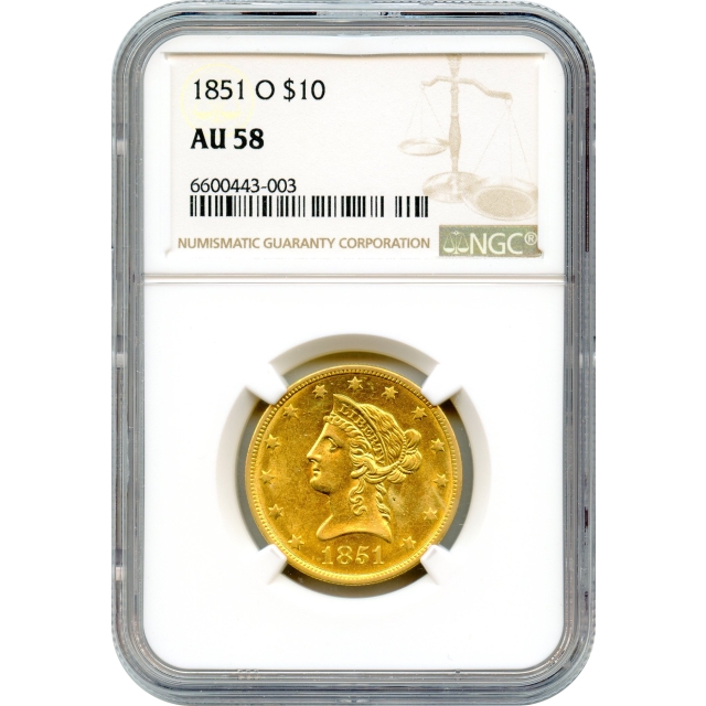 1851-O $10 Liberty Head Eagle NGC AU58