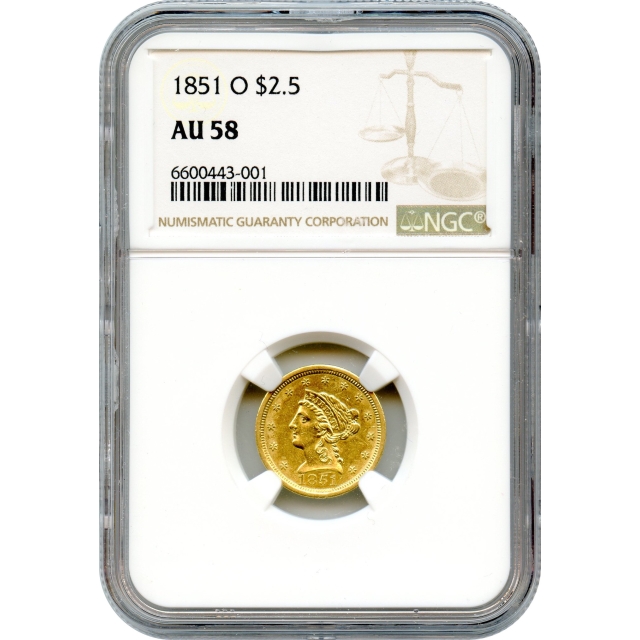 1851-O $2.50 Liberty Head Quarter Eagle NGC AU58