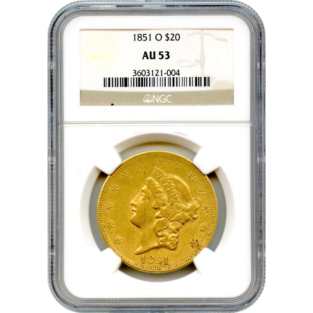 1851-O $20 Liberty Head Double Eagle NGC AU53