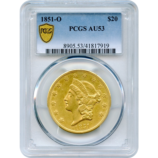 1851-O $20 Liberty Head Double Eagle PCGS AU53