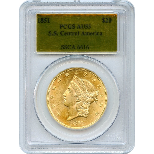 1851 $20 Liberty Head Double Eagle PCGS AU55 Ex.SS Central America