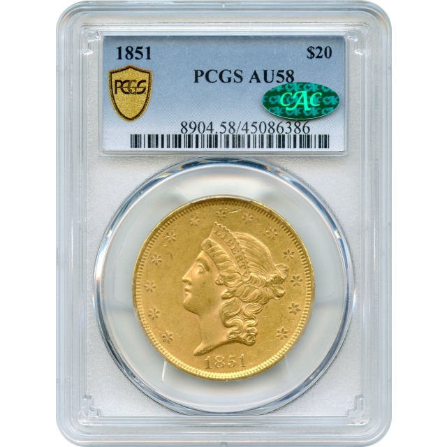 1851 $20 Liberty Head Double Eagle PCGS AU58 (CAC)