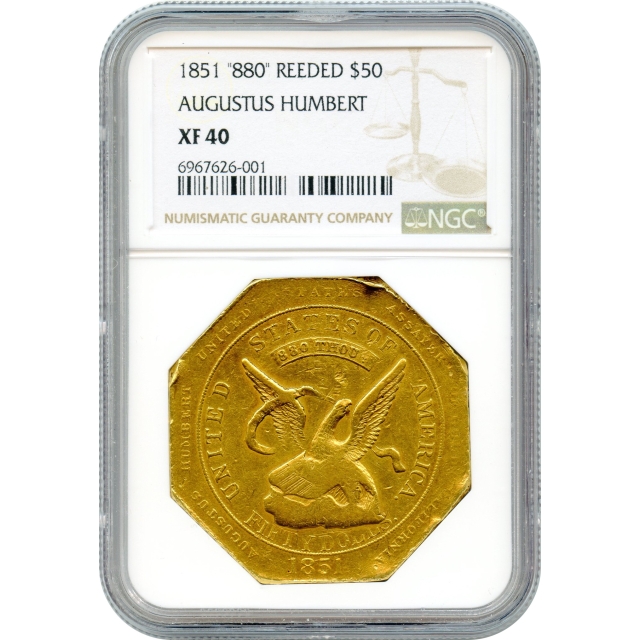 1851 $50 California Gold - Augustus Humbert 880 Thous. RE NGC XF40