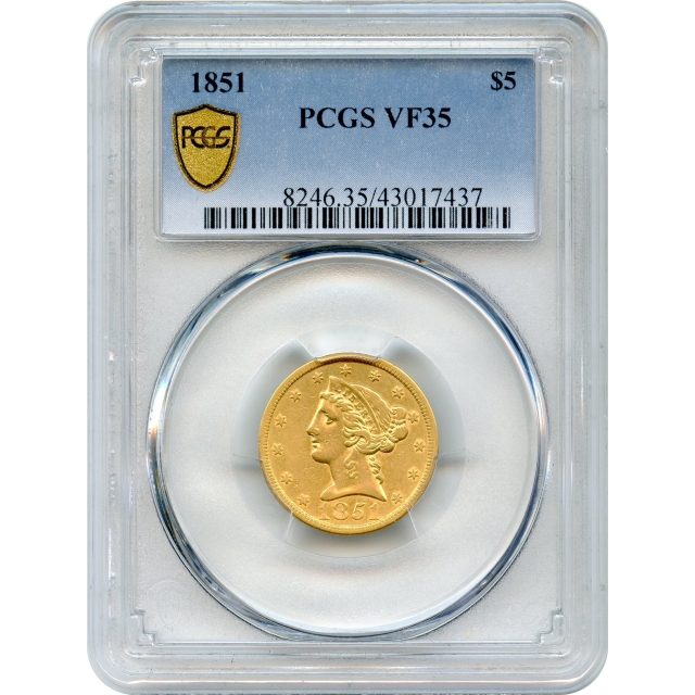 1851 $5 Liberty Head Half Eagle PCGS VF35