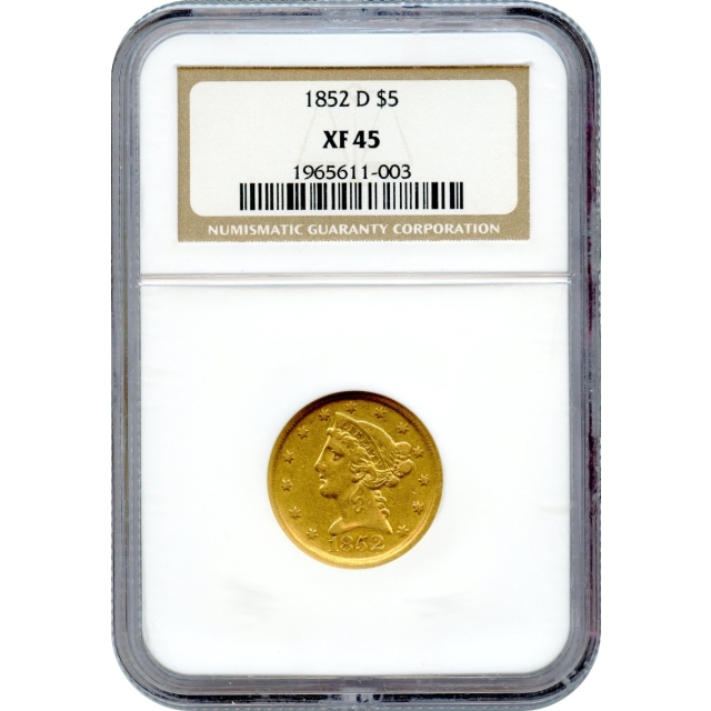 1852-D $5 Liberty Head Half Eagle NGC XF45