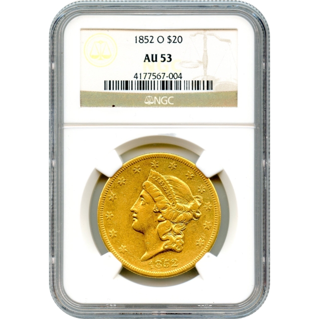 1852-O $20 Liberty Head Double Eagle NGC AU53