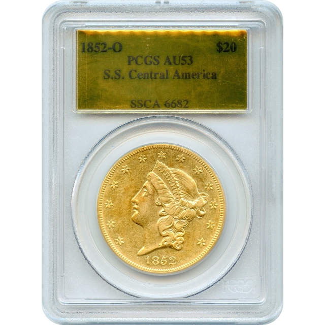 1852-O $20 Liberty Head Double Eagle PCGS AU53 Ex.SS Central America w/Box & COA