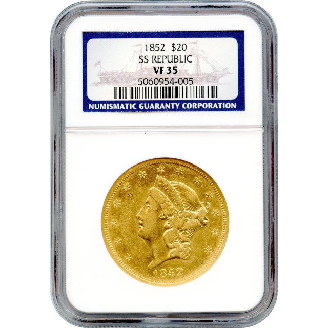 1852 $20 Liberty Head Double Eagle NGC VF35 Ex. SS Republic