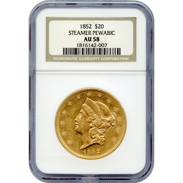 1852 $20 Liberty Head Double Eagle NGC AU58 Ex. S.S. Pewabic