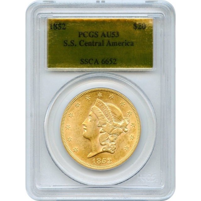 1852 $20 Liberty Head Double Eagle PCGS AU53 Ex.SS Central America