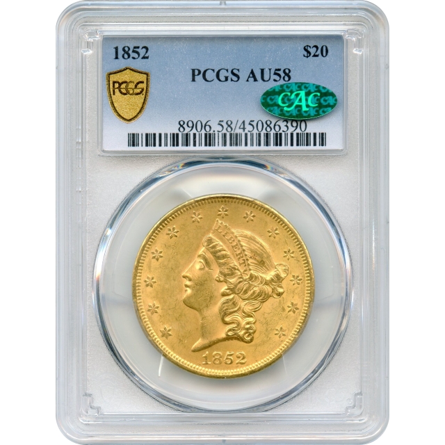 1852 $20 Liberty Head Double Eagle PCGS AU58 (CAC)