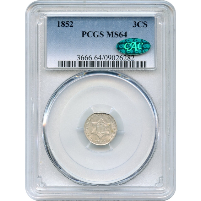 1852 3CS Three Cent Silver PCGS MS64 (CAC)