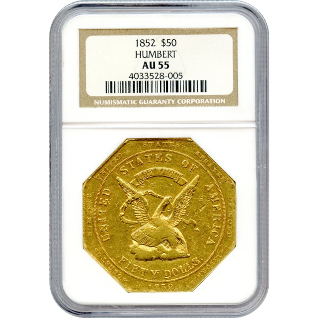 1852 $50 California Gold - Augustus Humbert 887 Thous. RE NGC AU55