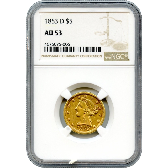 1853-D $5 Liberty Head Half Eagle NGC AU53 