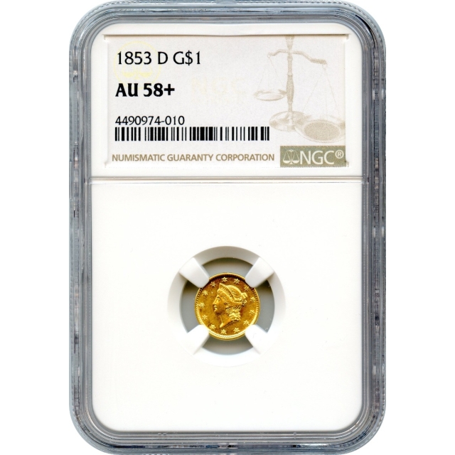 1853-D G$1 Liberty Head Gold Dollar NGC AU58+