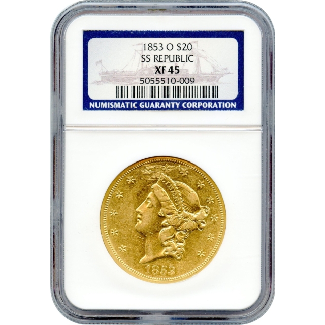 1853-O $20 Liberty Head Double Eagle NGC XF45 Ex.SS Republic
