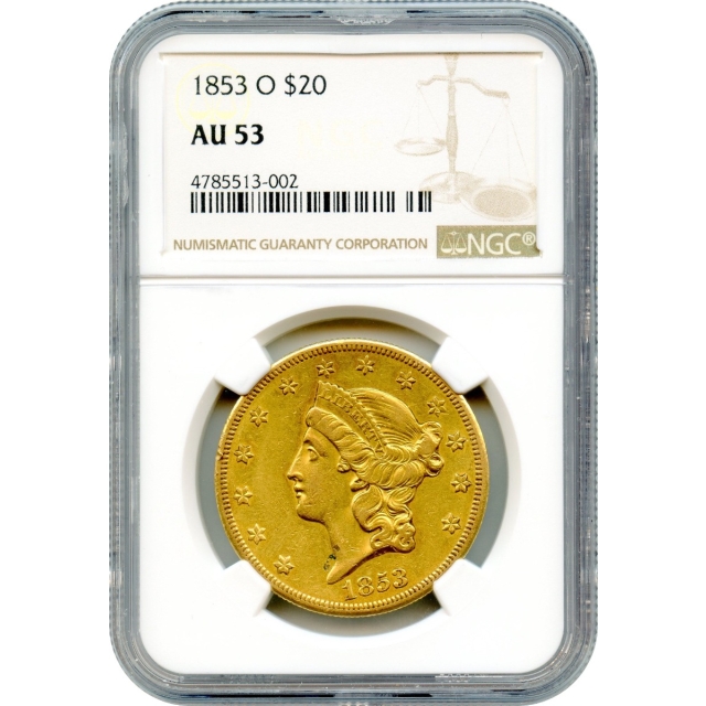 1853-O $20 Liberty Head Double Eagle NGC AU53