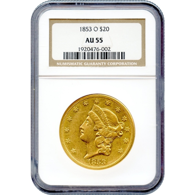 1853-O $20 Liberty Head Double Eagle NGC AU55