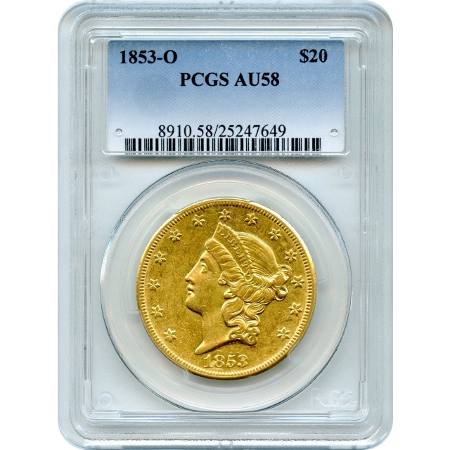 1853-O $20 Liberty Head Double Eagle PCGS AU58