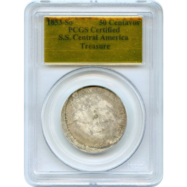 World Silver - 1855-So Republic of Chile 50 Centavos PCGS Ex. S.S. Central America