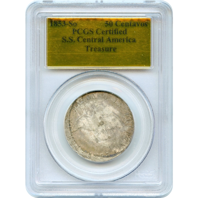 World Silver - 1853-So Republic of Chile 50 Centavos PCGS Ex. S.S. Central America
