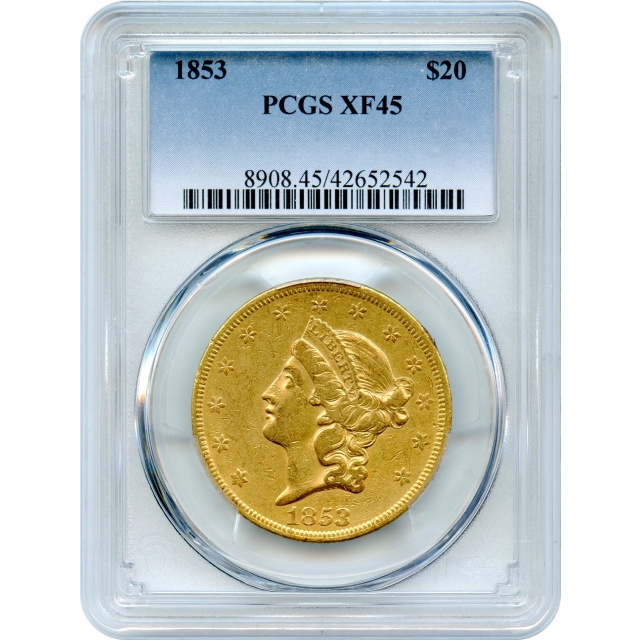 1853 $20 Liberty Head Double Eagle PCGS XF45