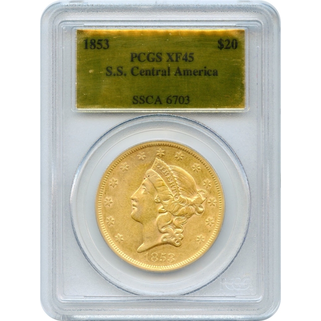1853 $20 Liberty Head Double Eagle PCGS XF45 Ex.SS Central America