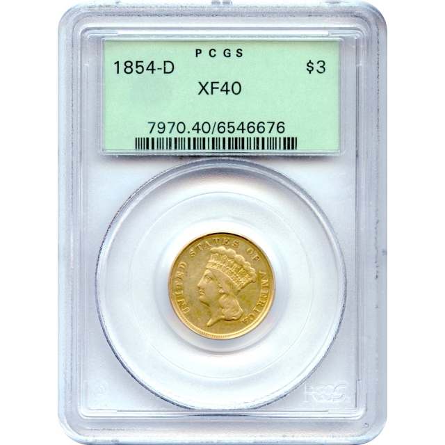 1854-D $3 Indian Princess Three Dollar PCGS XF40