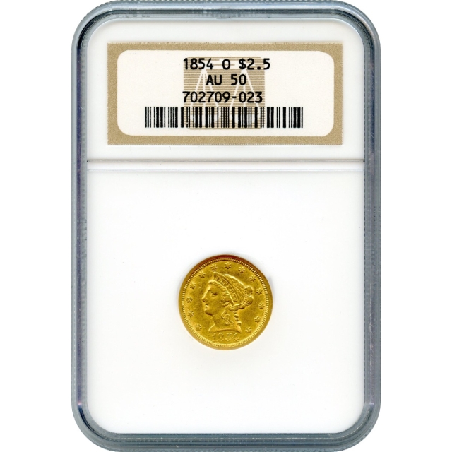 1854-O $2.50 Liberty Head Quarter Eagle NGC AU50