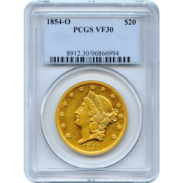 1854-O $20 Liberty Head Double Eagle PCGS VF30