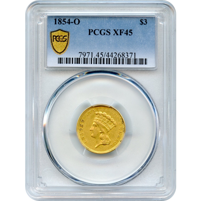 1854-O $3 Indian Princess Three Dollar PCGS XF45 - Only 'O' Mint Issue of Series