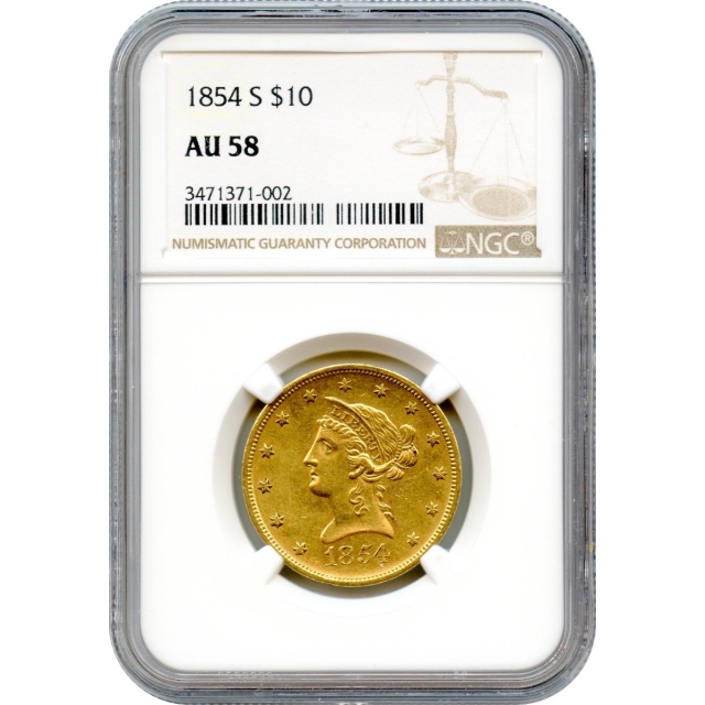 1854-S $10 Liberty Head Eagle NGC AU58
