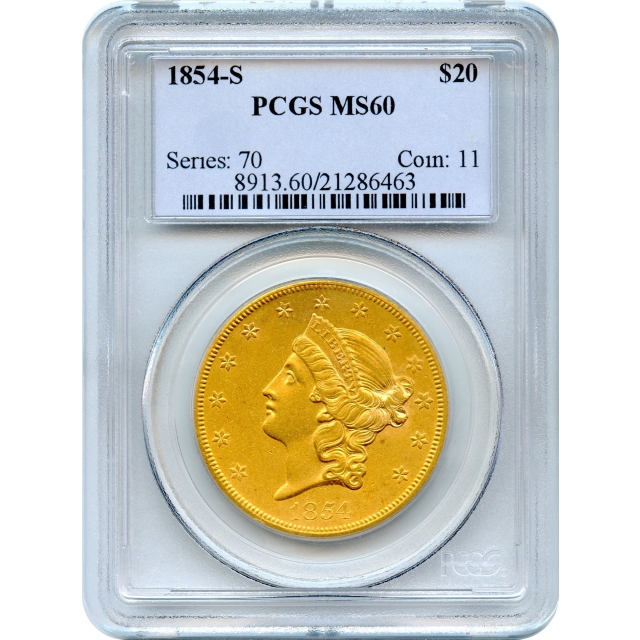 1854-S $20 Liberty Head Double Eagle PCGS MS60 Ex. S.S. Yankee Blade?