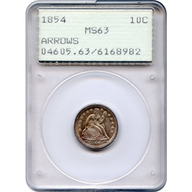 1854 10C Liberty Seated Dime with Arrows PCGS MS63