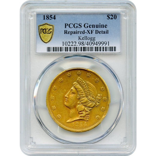 1854 $20 California Gold Double Eagle - Kellogg & Co. PCGS Genuine 