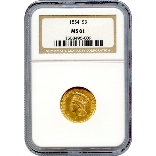 1854 $3 Indian Princess Three Dollar NGC MS61