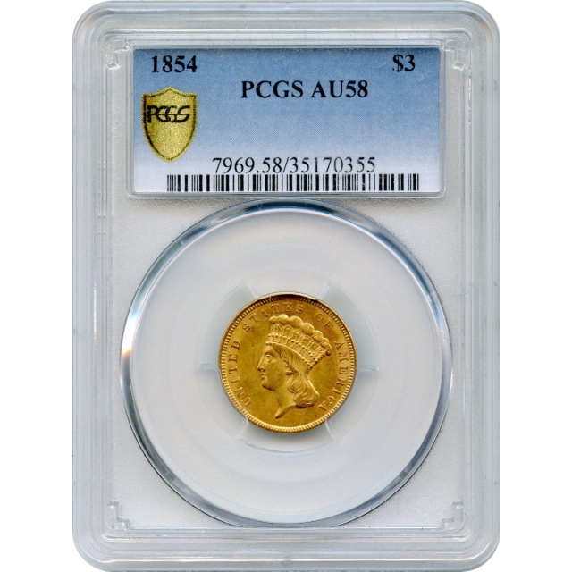 1854 $3 Indian Princess Three Dollar PCGS AU58