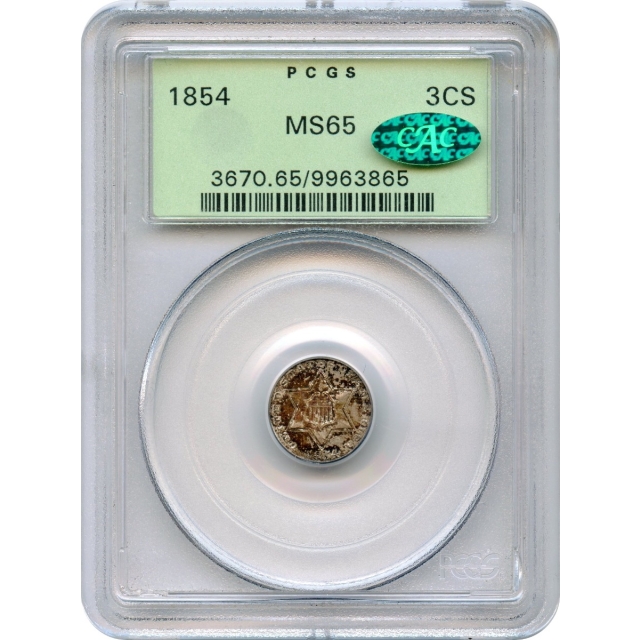 1854 3CS Three Cent Silver PCGS MS65 (CAC)