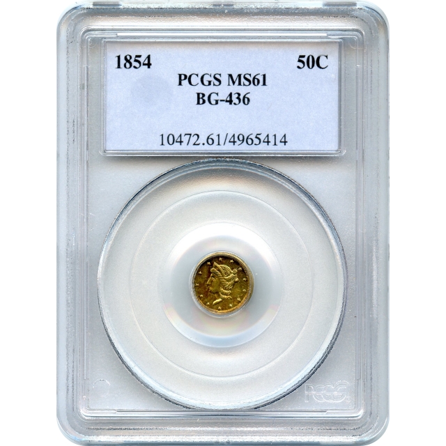 BG- 436, 1854 California Gold Rush Circulating Fractional Gold $1, Liberty Round, Eagle Reverse PCGS MS61 R6