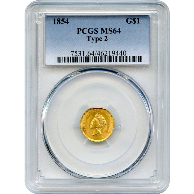 1854 G$1 Indian Princess Gold Dollar, Type 2 PCGS MS64